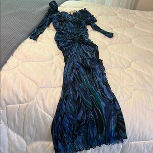 Diane Von Furstenberg Blue and Green Asymmetrical One Shoulder Gown